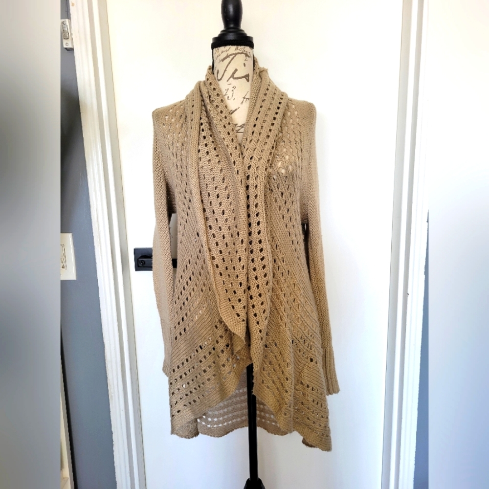 Soft Surroundings Cozy Long Perforated Open Front Cardigan Sweater Petite M